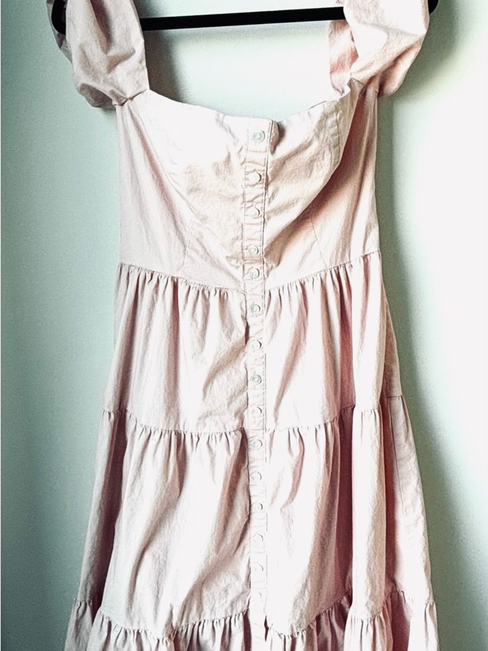 STAUD Pale Pink Tiered Sundress with Button Front
